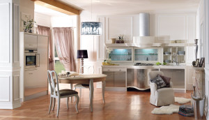 fortuny cucine, modello fortuny, mobili d'angeli, cucine d'angeli, pesaro, cucina in acciaio, lavorazione artigianale, cucine in legno, frigorifero carrozzato,